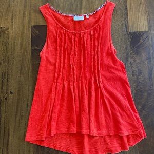 Anthropologie red/orange tank top with pleat details